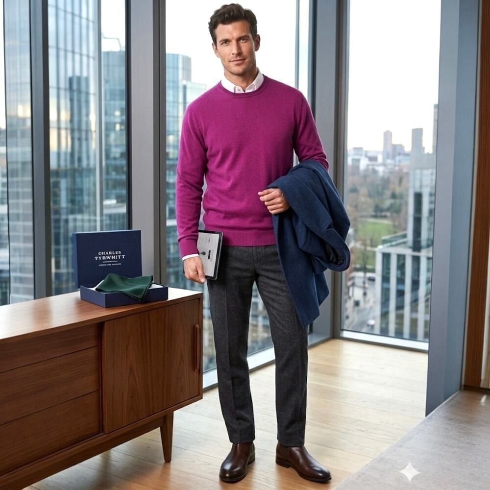 NWT Charles Tyrwhitt Jumper Mens
XXL 100% Merino Wool Crewneck Sweater  Purple